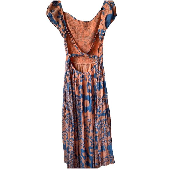 Free People Ultraviolet Dress Pale Pink Combo L 10 Women Smocked Maxi NEW - Picture 6 of 6